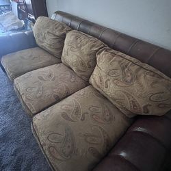 Leather/Brocade Antiquish Look Couch