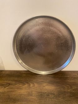 Crate & Barrel Distressed Iron Silver Color Round Tray 16" In Diameter