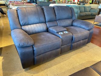 Charcoal Grey Double Reclining Sofa with Center Console