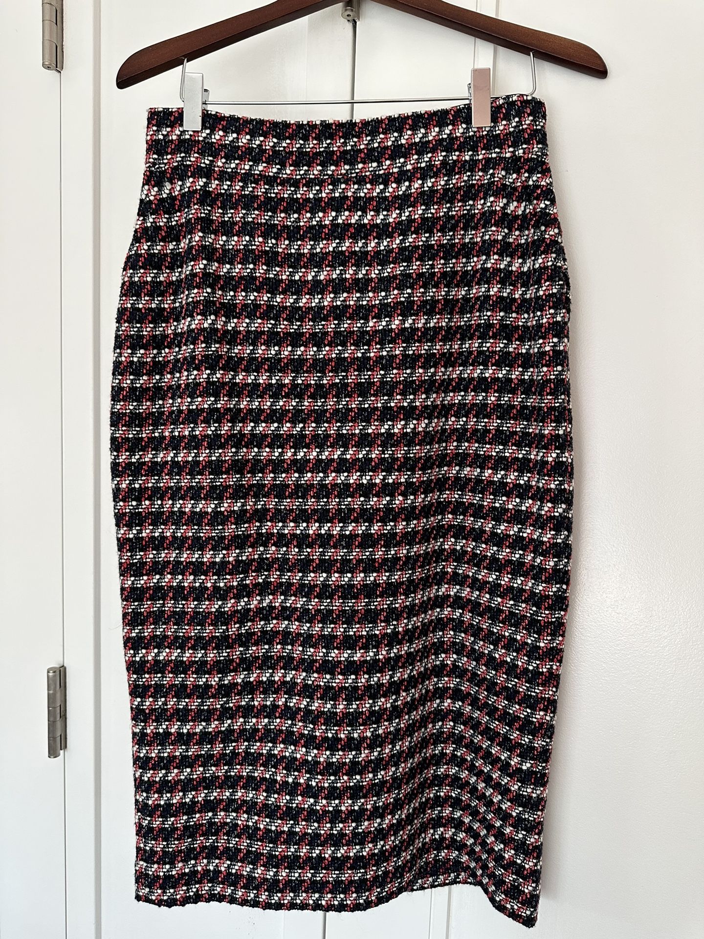 PINCO NWT Midi Skirt tweed pencil skirt US 8 cotton Red blue white