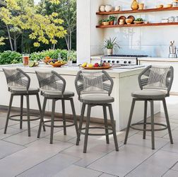 4X Gray 26” swivel woven rope barstools