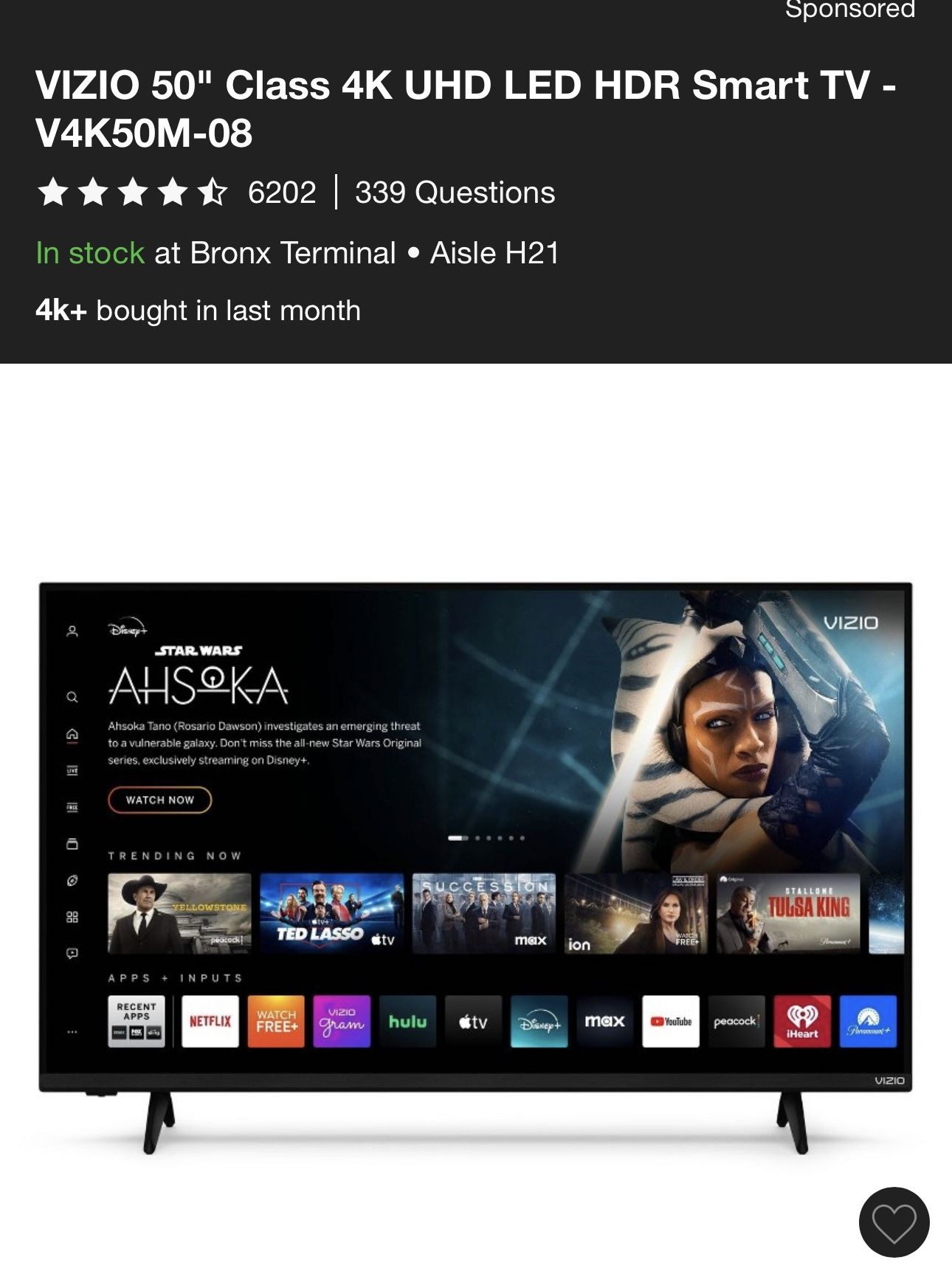 Vizio 50” Smart Tv