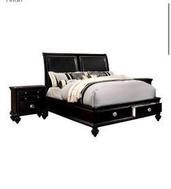 King size bed set with memory foam mattress and (2) Nightstands