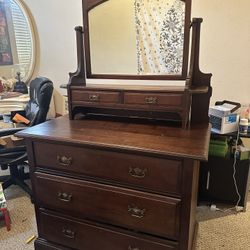 Antique Wooden Dresser With Mirror