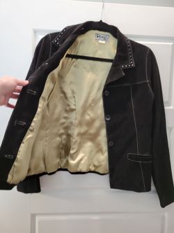 Vintage Rusty Black Suede Jacket - Embroidered Detail - Women’s Size Medium