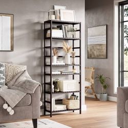 6-Tier Bamboo Shelf, Bamboo Bookcase with Adjustable Shelves, Free Standing Storage Shelf Unit, Plant Flower Stand for Kitchen, Bathroom, Ho