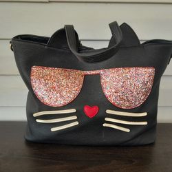 Charming Charlie cool kitty leather tote 