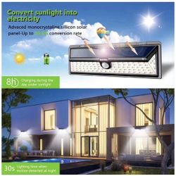 Solar Lights Outdoor, 100 LED Motion Sensor Light with 270° Wide Angle, 3 Optional Modes IP65 Waterproof Solar Security Wall Lights for Garden, Front 