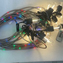 STRING LIGHTS - 48ft Outdoor String Light with 15 Shatterproof LED Bulbs - Color Changing Light Emitting Wire