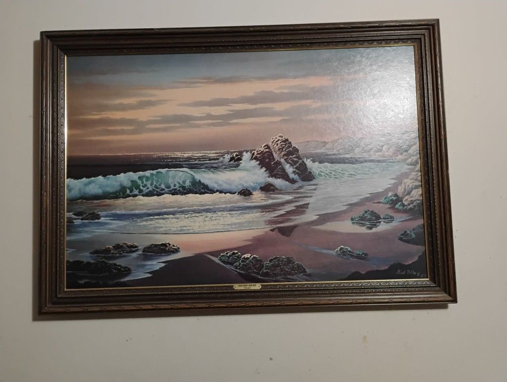1960's vintage Paul Tilley Golden Shore Seascape California Ocean Landscape Framed picture