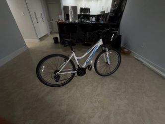Blue and white 26 bicycle