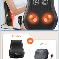 Rechargeable Back Massager with Heat, Shiatsu Neck Massager for Pain Relief Deep Tissue, 4D Kneading Massage Pillow for Neck Shoulder Leg Waist and Ab