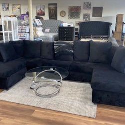 New All Black Super Comfy Sectional Sofa Couch 