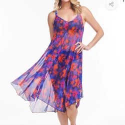 NWT Mazu swim Mid Length Flowy Mesh Coverup Tank Dress in Iridescent Blooms M $20 Price Firm
