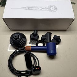 Dyson Supersonic Nural HD16 Hair Dryer Blue with Case and Attachments