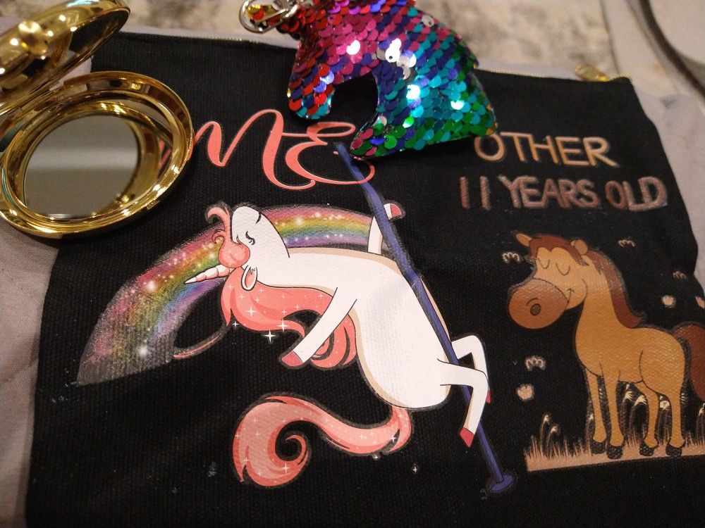 Cute! Unicorn Cosmetic Bag With Compact