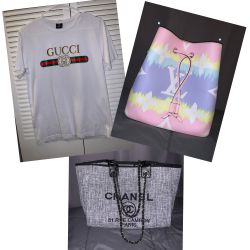 Gucci shirt, Louis Vuitton NeoNoe, Chanel Deauville Tote for Sale in