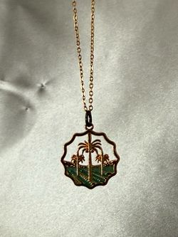 Gold-Tone Palm Tree Enamel Pendant Necklace