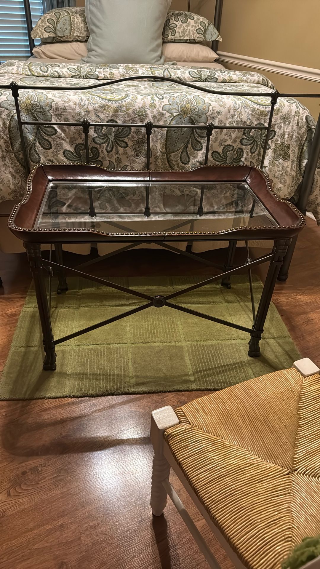 Maitland Smith Regency Leather Brass Nailhead Paw Feet Side Coffee End Center Table