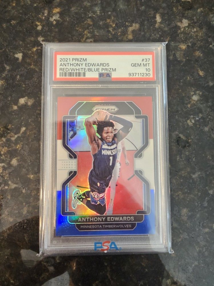 2021 PANINI PRIZM RED/WHITE/BLUE PRIZM #37 ANTHONY EDWARDS PSA 10