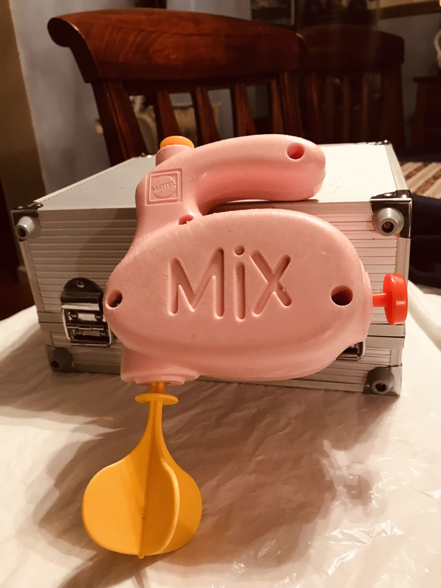 Vintage Mattel Preschool Tuff Stuff Play Mixer. The Box Is Jacked Up Pull String, Press Button