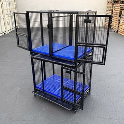 (New) $310 Set of (2) Heavy Duty Stackable Dog Cage 37x25x64 inches 