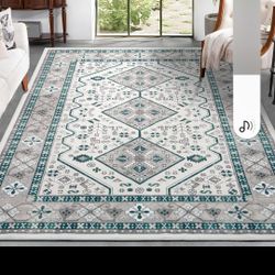 New Washable Rug 8x10 Area Rugs Non-Shedding, Non-Slip Rug  Boho Floral Large  (Green/Grey