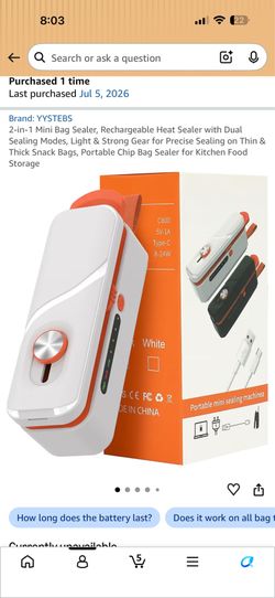 2-in-1 Mini Bag Sealer, Rechargeable Heat Sealer with Dual Sealing Modes, Light & Strong Gear for Precise Sealing on Thin & Thick Snack Bags, Portable