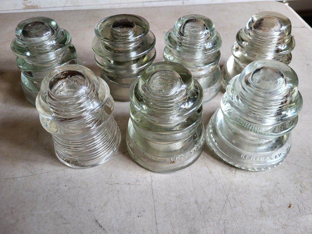7 Vintage Clear Glass Electric Insulators Hemingray And Armstrong 