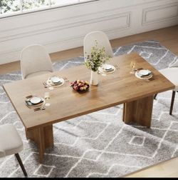 63-inch Dining Table for 4-6, Farmhouse Kitchen Table with Large Tabletop, Rectangular Dinner Eating Table for Dining Room, Living Room, Kitchen