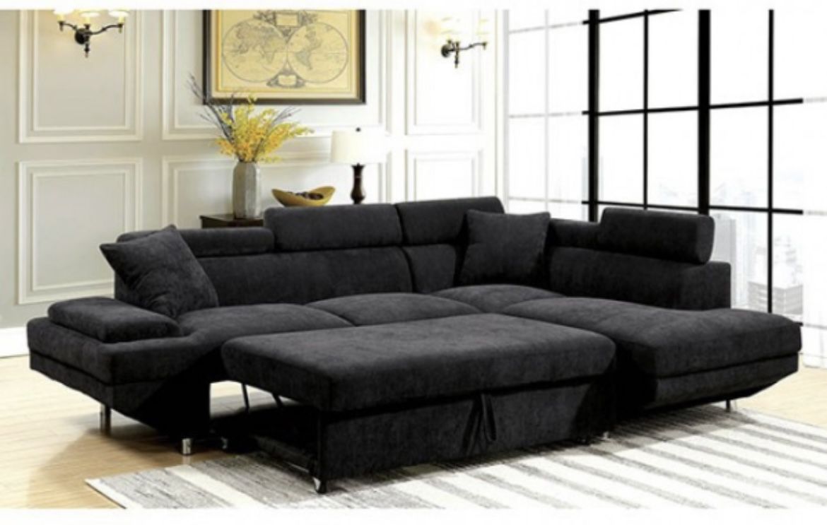 Black Sectional Sofa With Pullout (Free Delivery)