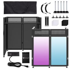 DJ Facade Booth Table 40" x 20" - Portable Detachable DJ Booth Table Station with Computer Bracket Surface & Cable Hole, Foldable DJ Table Includes Bl