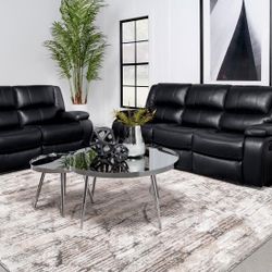 ⛱️SOFA AND LOVESEAT RECLINERS SET BLACK LEATHER ⛱️