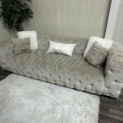Large Gray Tufted Couch - Delivery Available 