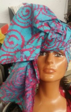 Pink and turquoise head wrap and jewelry