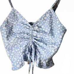 Baby Blue Top - White flowers