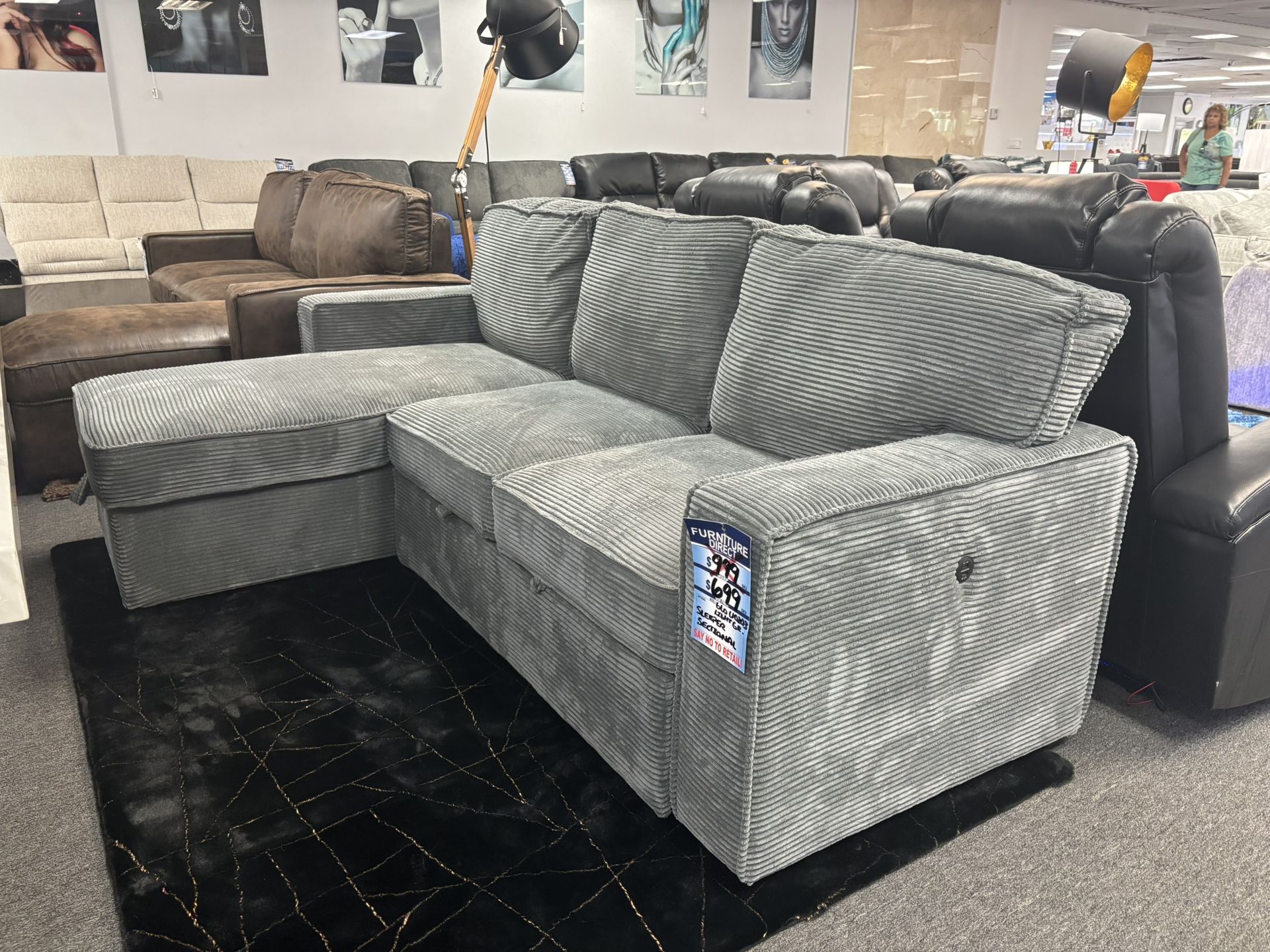 Gray Corduroy Sleeper Sectional Sofa For Sale (we Deliver) 45% Off