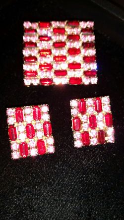 Rhinestone Broch and Clip Earrings