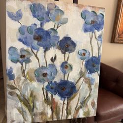 Blue Floral Canvas Wall Art ~ Details In Description 