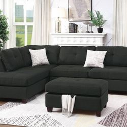 Brand New Black Sectional Sofa w Ottoman 