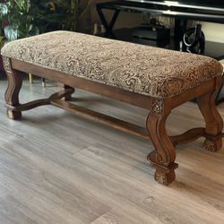 Fabric Upholstered Bench in Antique Oak