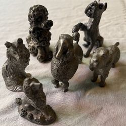 6 Vintage Pewter Dog Collection