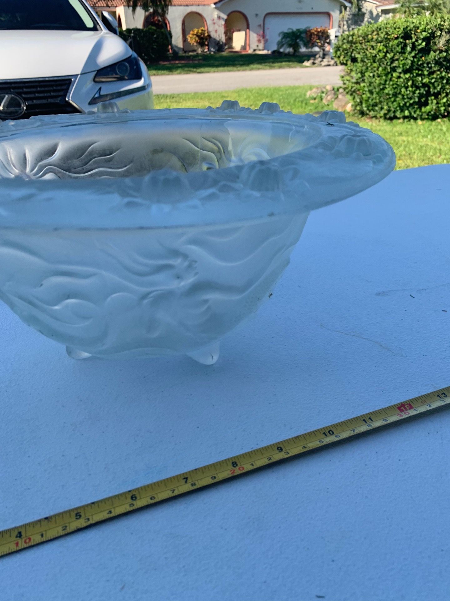Josef Inwald Barolac Frosted Glass Mermaid Bowl 13.5 inch diameter 4.5 inch tall