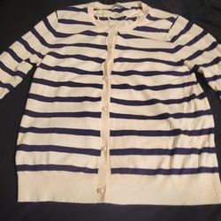 Zara Classic Navy and Cream Striped Cardigan