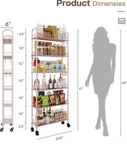 6 Tier Slim Rolling Storage Cart with Wheels, Pink
