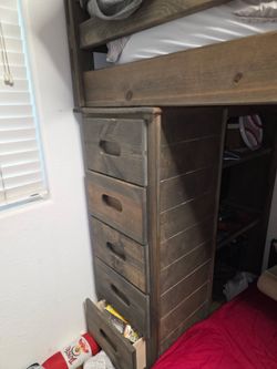 Wood Bunk Beds with Drawers and Shelving
