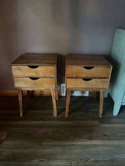 2 MCM side tables nightstands pair with drawers 16w14d23h