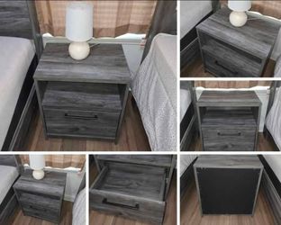 Gray Wood Nightstand with Drawer and Shelf