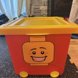 LEGO Red Plastic Storage Container Bin Cube Box Bucket Wheels & Handles