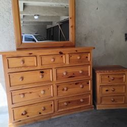 WOODEN DRESSER WITH MIRROR AND NIGHT STAND 